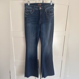 MOTHER The Weekender Fray Denim Dark Blue Flare Jeans Size 26